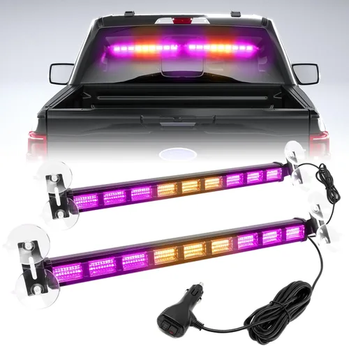 [Actualizado] Barra de luz estroboscópica de emergencia para escort funeraria morado/ámbar, conmutable, 4 colores, parabrisas LED, 2 en 1, visera de