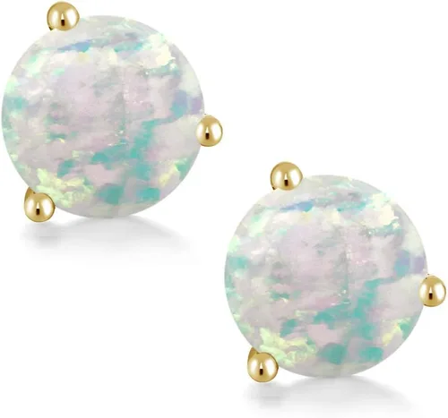 Miniatura 50 de Gem Stone King Aretes de oro de 14 quilates, 0.236 in, piedra natal redonda, Martini, 3 puntas, aretes de oro para mujer