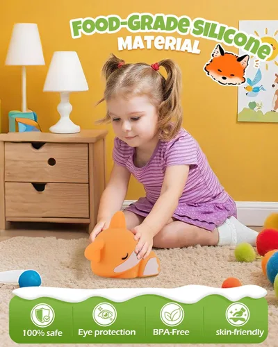 Miniatura 5 de Linda lámpara de noche de zorro, lámpara de animal, silicona de grado alimenticio, recargable, atenuable en 2 niveles, lámpara nocturna esponjosa
