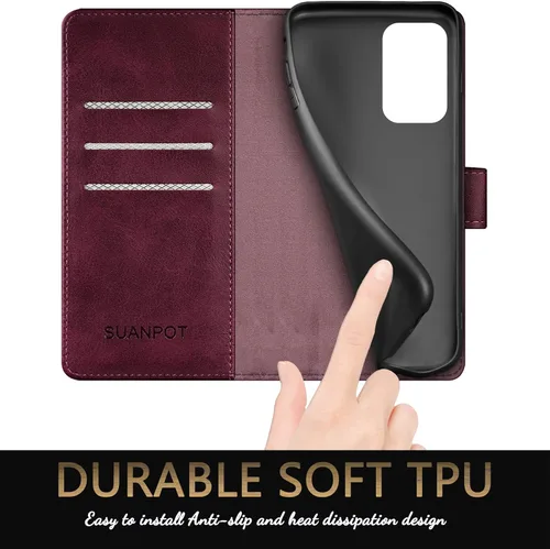 Miniatura 5 de SUANPOT Funda de piel tipo cartera para Samsung Galaxy A53 5G con tarjetero de crédito RFID Flip Folio Book Phone Case a prueba de golpes para Rojo