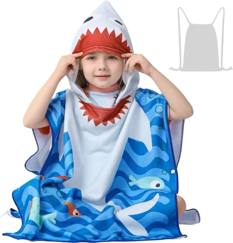 Miniatura 18 de Toalla de playa con capucha de microfibra ligera para niños, niños pequeños, baño / alberca / poncho de natación, encima del traje de baño.