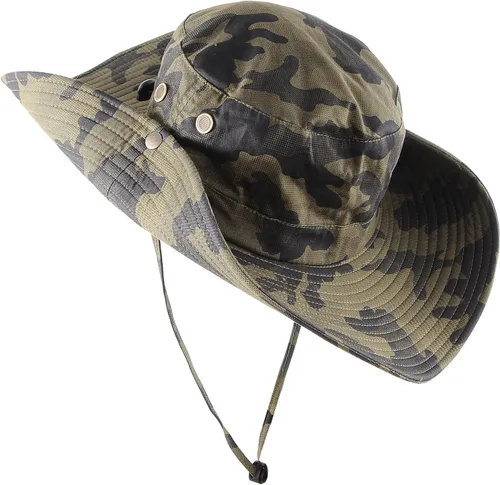 Sombrero de camuflaje militar de ala ancha para pesca de verano, caza, camping, senderismo, sombrero de sol al aire libre, sombrero Boonie Verde