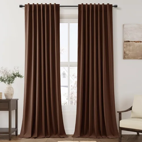 Miniatura 51 de Cortinas de lino 100% opacas para dormitorio, 102 pulgadas de largo, con pestaña trasera, bolsillo para barra, paneles acústicos con aislamiento