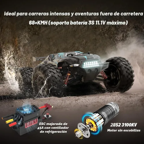 Miniatura 2 de Hosim Autos RC todoterreno de 1/10 rápidos 42.3 mi/h, auto eléctrico RTR sin escobillas para adultos, auto de control remoto de alta velocidad, Gris