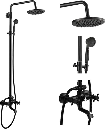 Miniatura 11 de gotonovo Grifo de ducha de baño expuesto, sistema de ducha montado en la pared, cabezal de ducha de 8 pulgadas y boquilla de bañera, asas cruzadas