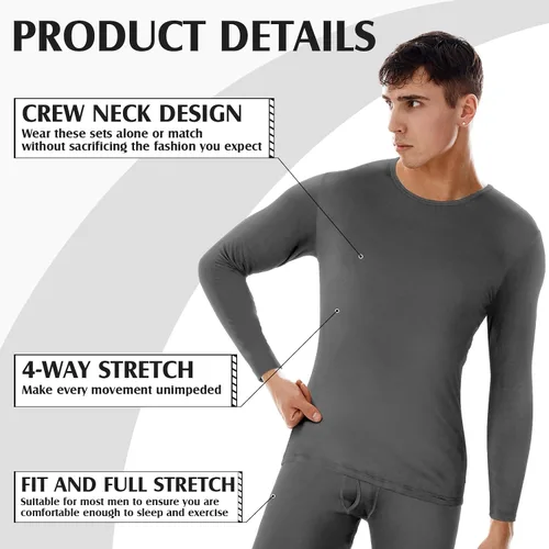 Miniatura 4 de Patelai 3 conjuntos de ropa interior térmica para hombre, capa base larga con forro polar para invierno clima frío