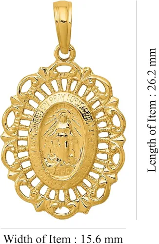 Miniatura 5 de Colgante de medalla milagrosa ovalada de oro de 14 quilates para mujer, Metal