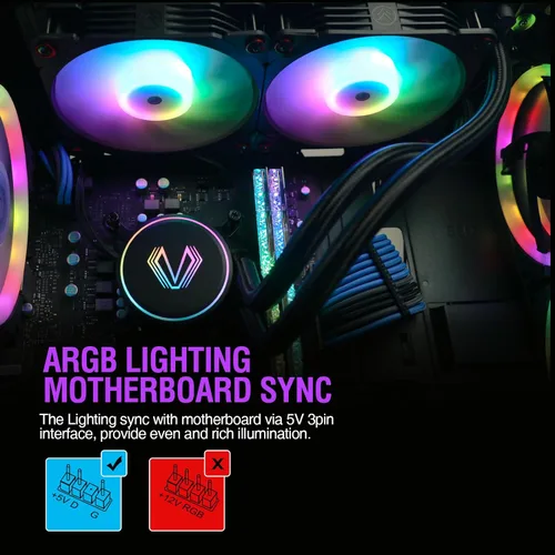 Miniatura 5 de Vetroo V240 Enfriador líquido negro de CPU de 9.449 in bomba RGB direccionable y ventiladores PWM 250 W TDP AIO refrigeración por agua