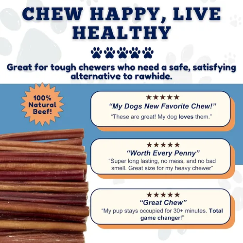 Miniatura 7 de Amazing Dog Treats - Palitos de matón de tamaño mediano de 6 pulgadas (10 unidades) - Palitos de matón a granel para perros - No ocultar huesos