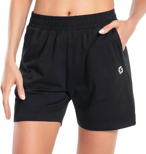 Pantalones cortos de algodón para mujer de 5 pulgadas, pantalones cortos con bolsillos profundos para descansar, gimnasio, yoga, caminar, atletismo