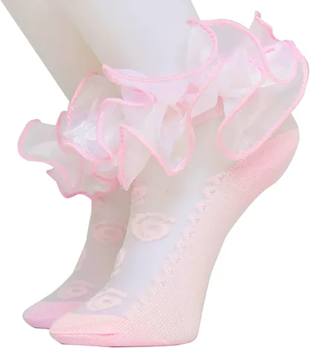 Miniatura 7 de Calcetines de doble volantes para niñas pequeñas, con ribete de encaje, con detalles de encaje, tutú, para niñas pequeñas y grandes