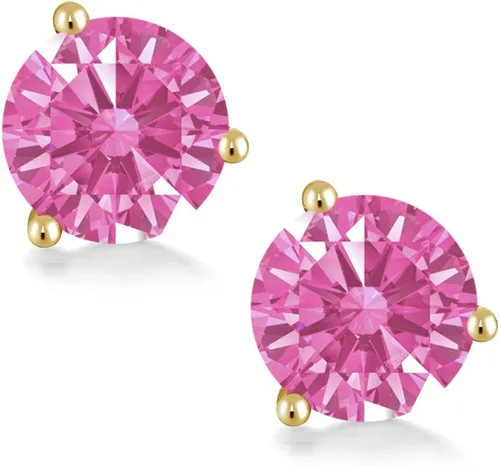 Miniatura 98 de Gem Stone King Aretes de oro de 14 quilates, 0.236 in, piedra natal redonda, Martini, 3 puntas, aretes de oro para mujer