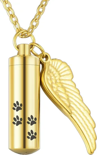 XIUDA Collar de urna cilíndrica para cenizas, huella de pata, joyería de cremación para perros y gatos, colgante de recuerdo conmemorativo de acero