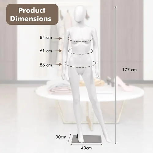 Miniatura 8 de S AFSTAR Maniquí femenino de 5.8 pies/70 pulgadas, forma de vestido ajustable y desmontable, modelo de maniquí de cuerpo completo, soporte de torso