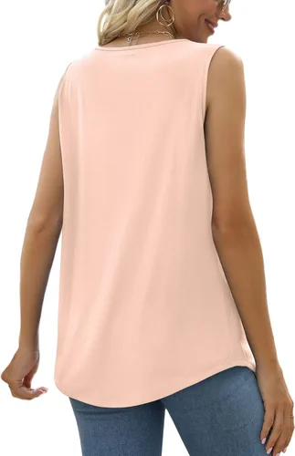 Miniatura 138 de Saloogoe - Camisetas sin mangas veraniegas para mujeres, plisadas con cuello cuadrado y dobladillo curvado, blusas de ajuste holgado con movimiento