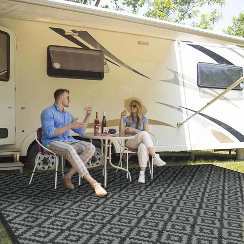 Miniatura 9 de Alfombra de paja de plástico para patio al aire libre, 5 x 8 pies, impermeable, reversible, alfombra de área, patio, caravana, porche, balcón, Azul