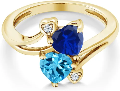 Miniatura 2 de Gem Stone King Anillo de oro amarillo de 1.78 quilates con zafiro azul y topacio azul suizo de 10 quilates