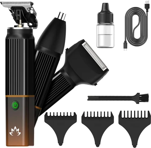 Lanumi Kit de recortadora de barba 3 en 1 para hombres, recortadora de pelo eléctrica recargable con recortadora de vello de nariz y afeitadora,