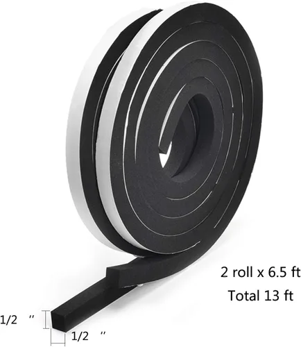 Miniatura 7 de TamBee Cinta de espuma de 1/2 pulgada de ancho x 1/2 pulgada de grosor, tira de espuma de alta densidad, tira de sellado de goma autoadhesiva de 13