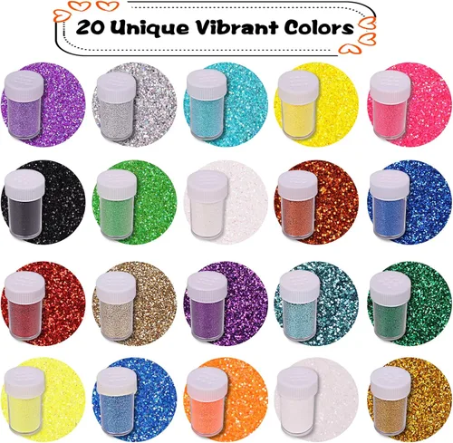 Miniatura 2 de Juego de purpurina fina holográfica, varios colores surtidos de 20 colores para artes y manualidades, lentejuelas en polvo con purpurina ultra fina