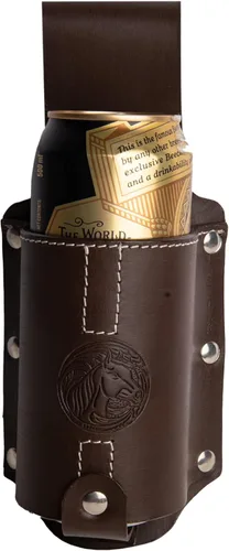 Miniatura 16 de Hulara Funda de cerveza de cuero pulido de grano completo para hombre, hebilla de cinturón de viaje de vaquero/al aire libre Cereza con lazo