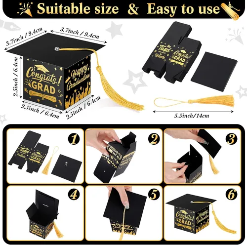 Miniatura 3 de TaoBary 30 cajas de dulces de graduación 2026, decoraciones de graduación, regalos de fiesta, caja de gorra de graduación con borla para suministros