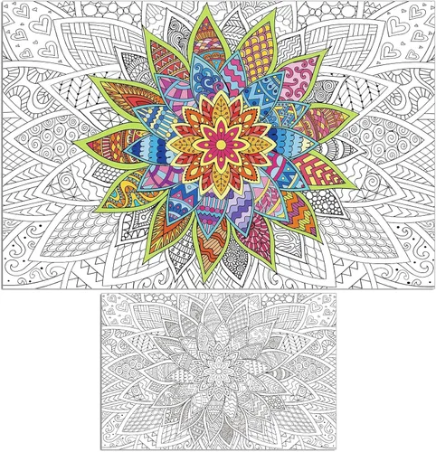 Miniatura 11 de Naozinebi Pósteres de mandala gigante para colorear, grandes carteles motivacionales para colorear con texto en inglés "Follow Your Dreams", mantel
