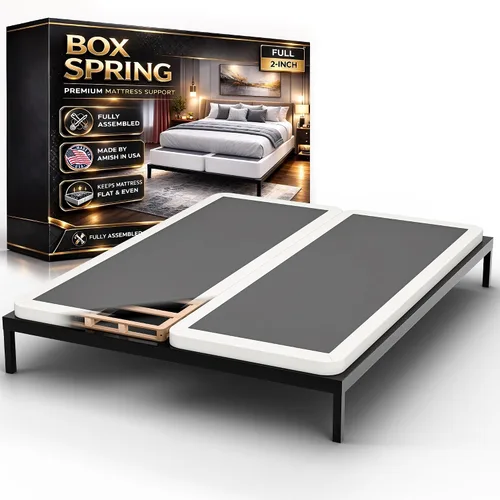 Miniatura 20 de Base de cama con somier, tamaño individual, base de colchón de madera de 2 pulgadas, fabricada en Estados Unidos, silenciosa, sin ruido, 2 piezas