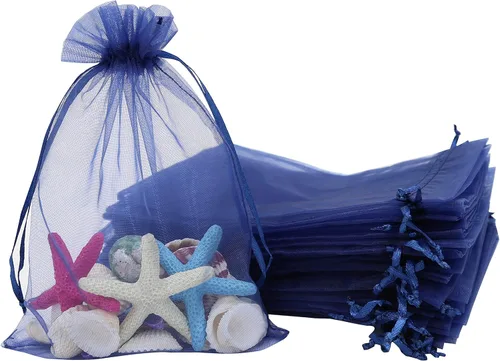 Stratalife Bolsas de organza transparentes de 5 x 7 con cordón de malla para regalo para bodas, fiestas, almacenamiento de joyas, 100 unidades, Azul