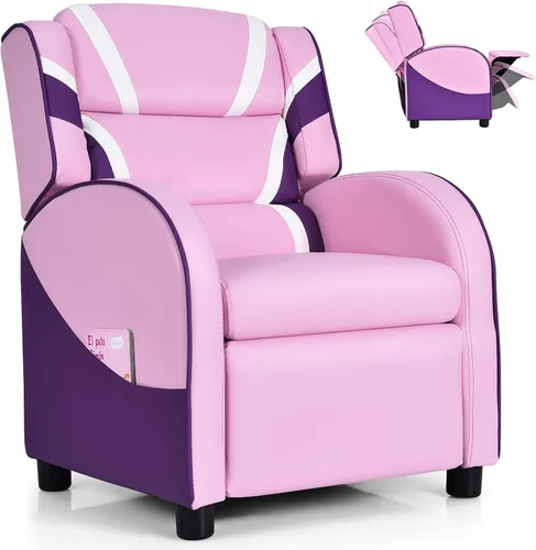 Miniatura 11 de Costzon Silla reclinable para niños, silla reclinable para juegos con reposapiés, reposacabezas, soporte lumbar y bolsillos laterales, silla