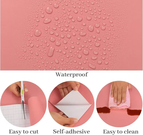 Miniatura 8 de VaryPaper Papel tapiz rosa salmón de 15.7 x 315 pulgadas de grosor, papel adhesivo rosa para paredes, armarios, impermeable, autoadhesivo, papel