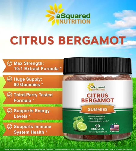 Miniatura 2 de aSquared Nutrition Gomitas de bergamota cítrica – Suplemento de extracto de bergamota cítrica de 500 mg por porción – Alternativa de goma pura a