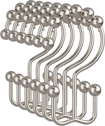 Amazer Ganchos para cortina de ducha, anillos de cortina de ducha dobles de metal resistentes al óxido para ganchos de ducha enrollables, 12 anillos