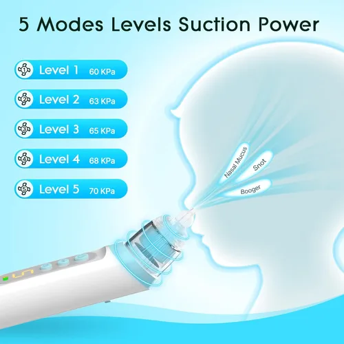 Miniatura 6 de Aspirador nasal para bebé, aspirador nasal recargable para bebé, aspirador nasal para bebé con 3 puntas de silicona, succión ajustable, aspirador