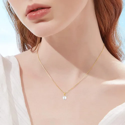 Miniatura 4 de 18k Gold Pearl Pendant with 14k Gold Box Chain Necklaces for Women Jewelry Gifts for MotherWife Christmas Present for Her 18 Inch 9 mm Freshwater