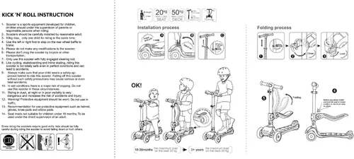 Miniatura 9 de Kicknroll Scooter de 3 ruedas para niños de 3 a 12 años con ruedas iluminadas, diseño plegable, altura ajustable, cubierta extra ancha