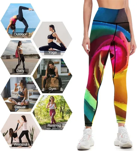 Miniatura 3 de Colorful Rainbow Nature Rose Workout Leggings for Women High Waisted Tummy Control Yoga Pants