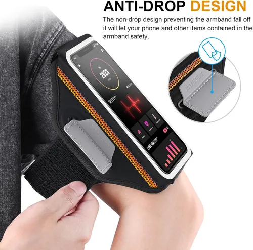 Miniatura 6 de Brazalete para correr con bolsa para auriculares, brazalete para teléfono celular para iPhone 17 16 15 Pro 14 Plus 13 11 XR, Galaxy S24/S10 Negro