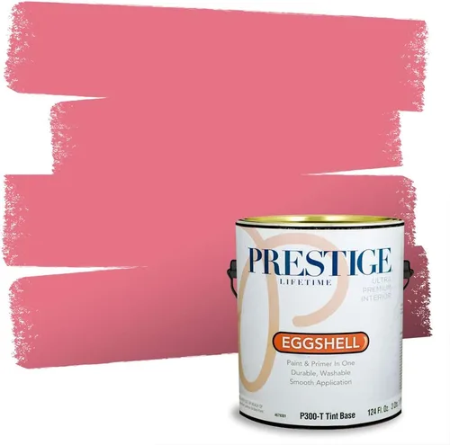 Miniatura 222 de Prestige Paints E100-T-SW6591 Pintura exterior e imprimación en uno, 1 galón, plano, combinación comparable de Sherwin Williams Amaryllis, 1 galón