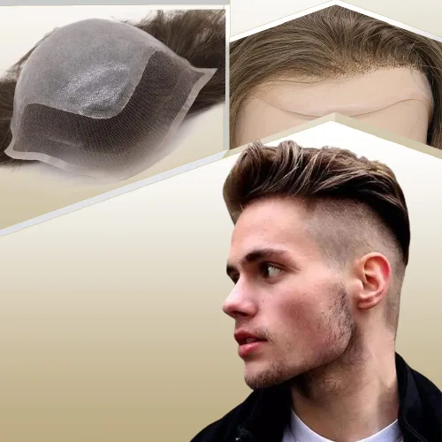 Miniatura 12 de Peluca de cabello humano europeo de repuesto para hombre, encaje suizo frontal, 0.003 in, piel fina, poliuretano, con bucle, 10 x 8 pulgadas, 20%