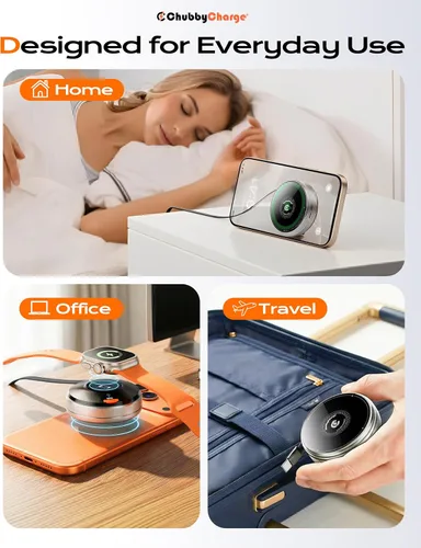 Miniatura 3 de Estación de carga inalámbrica compacta 3 en 1 para iPhone, Apple Watch y AirPods, cargador de viaje plegable magnético con cable USB-C retráctil