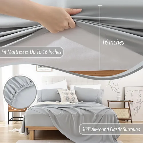 Miniatura 3 de Whitney Home Textile Sábanas de cama de tamaño completo, sábanas de microfibra suave para hotel, tamaño completo, bolsillo extra profundo, juego