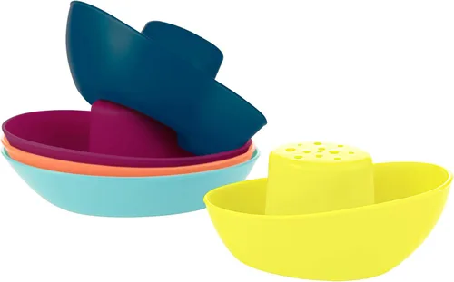 Boon Fleet Toy Boat - Juguetes de baño para bebés, juego de juguete apilable para diversión en el baño, juguetes de bañera apilables para niños