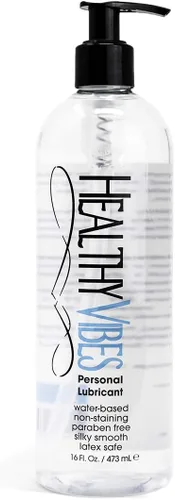 Lubricante personal íntimo abase de agua Healthy Vibes, lubricante anal y crema hidratante libre de parabenos, 16 onza, Transparente, 1