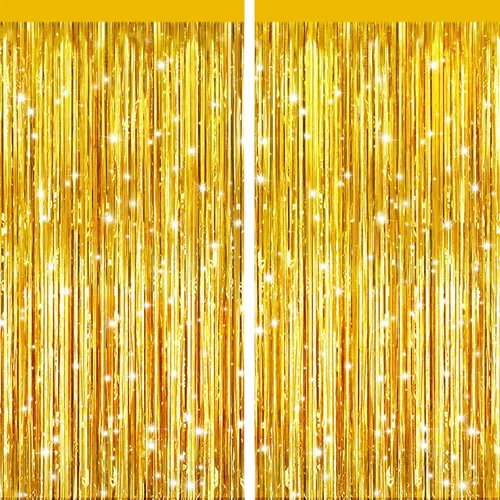 Miniatura 17 de Paquete de 2 cortinas de flecos de papel de oropel metálico negro, serpentinas de puerta, telón de fondo para cabina de fotos para fiesta