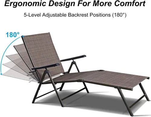Miniatura 7 de COSTWAY Tumbona ajustable para piscina, sillón reclinable textileno, muebles de patio al aire libre