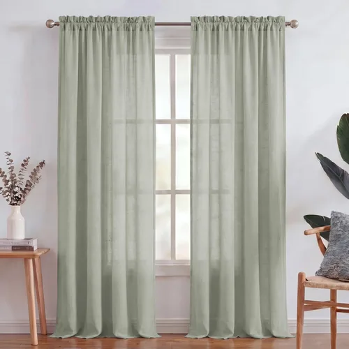 Miniatura 15 de Turquoize cortinas traslúcidas de lino natural, cortinas semitransparentes, cortinas de arpillera con bolsillo para cortinero, paneles para ventana
