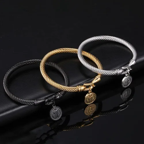 Miniatura 6 de Pulsera de acero inoxidable con dije de medalla de San Benito de Jesús San Benito, regalo de joyería religiosa