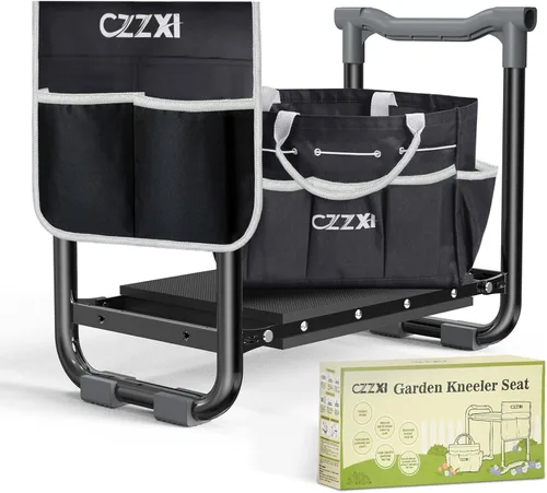 CZZXI Rodillero y asiento de jardín, almohadilla de rodillas más ancha y gruesa, taburete de jardinería resistente con bolsa de herramientas de