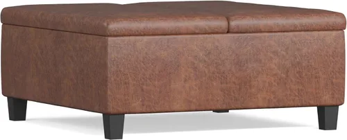 Miniatura 7 de SIMPLIHOME Ellis - Mesa auxiliar cuadrada contemporánea de 36 pulgadas de ancho, otomana de almacenamiento en piel sintética vegana envejecida